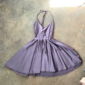 Shiny gray skater dress with a halter top tie